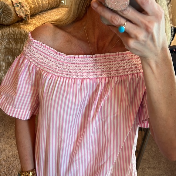 Vineyard Vines Pink Summer Vacation Stripe Off Shoulder Top Small - Picture 3 of 6